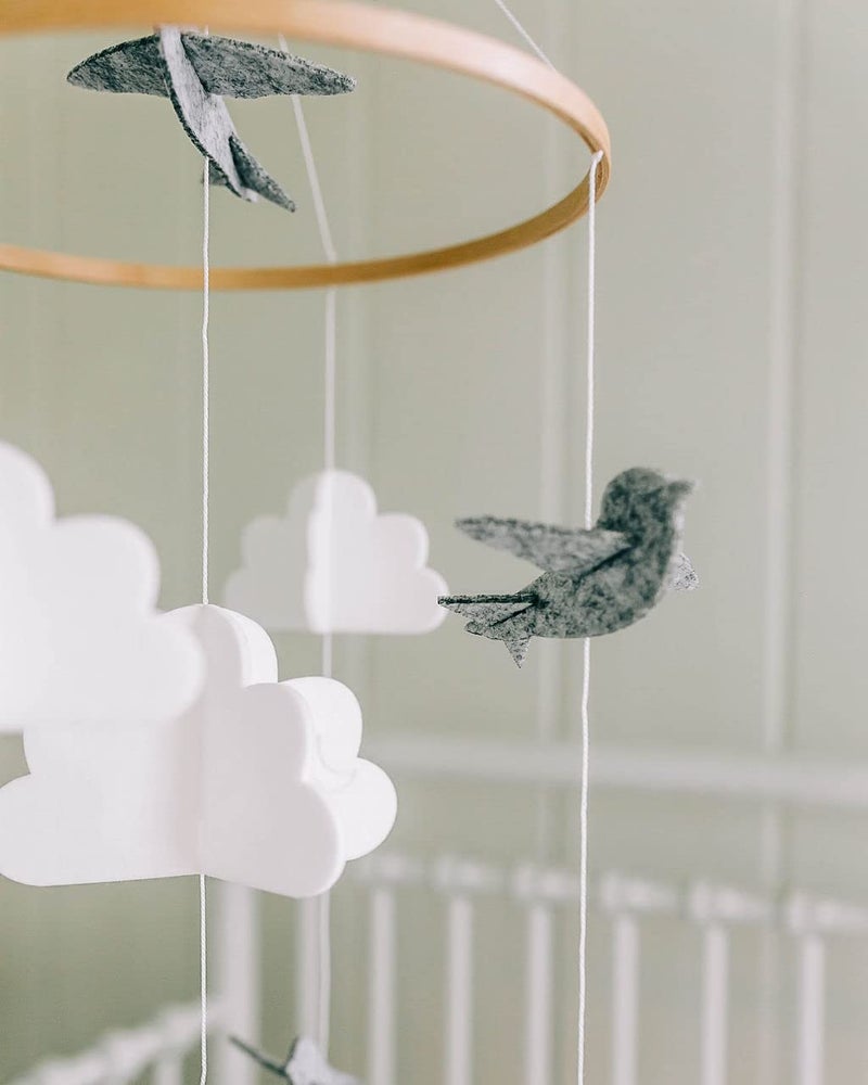 Sorrel + Fern Baby Crib Mobile - Birds in The Clouds w/Garland - Nursery Decor for Boys & Girls - Image 3